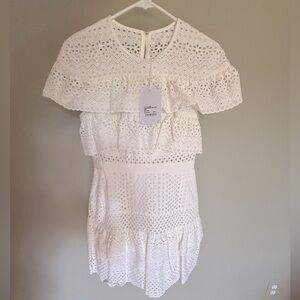 Self-Portrait Floral Broderie Mini Dress White Size 6 NWT